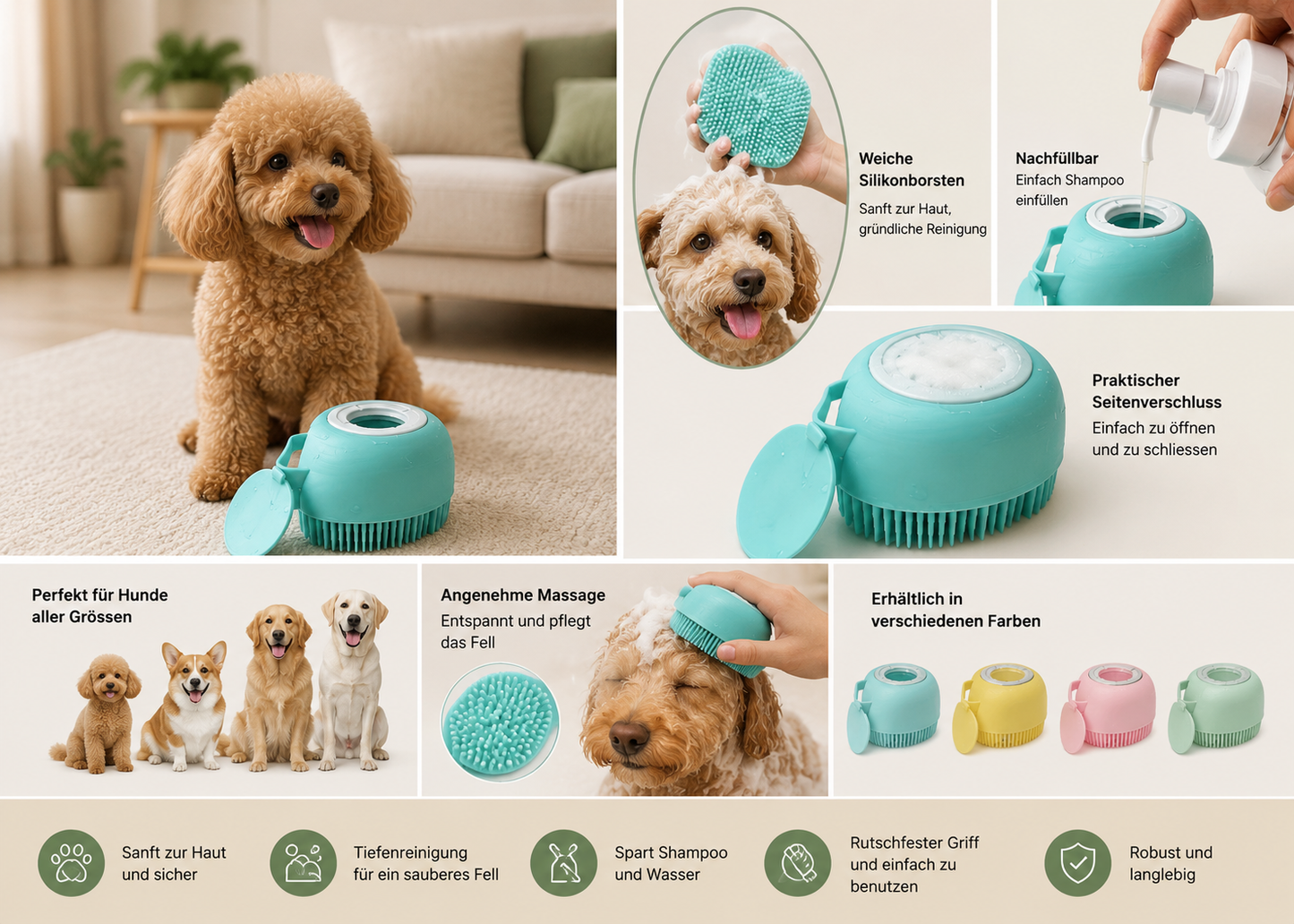 2-in-1 Bade- & Massagebürste für Hunde & Katzen