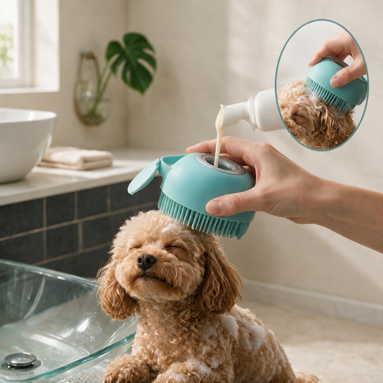 2-in-1 Bade- & Massagebürste für Hunde & Katzen