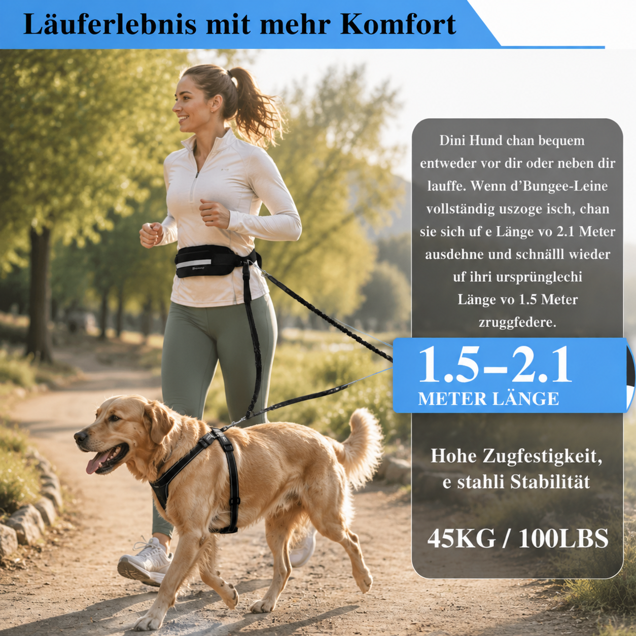 Freihändige Hundeleine mit Bauchtasche
