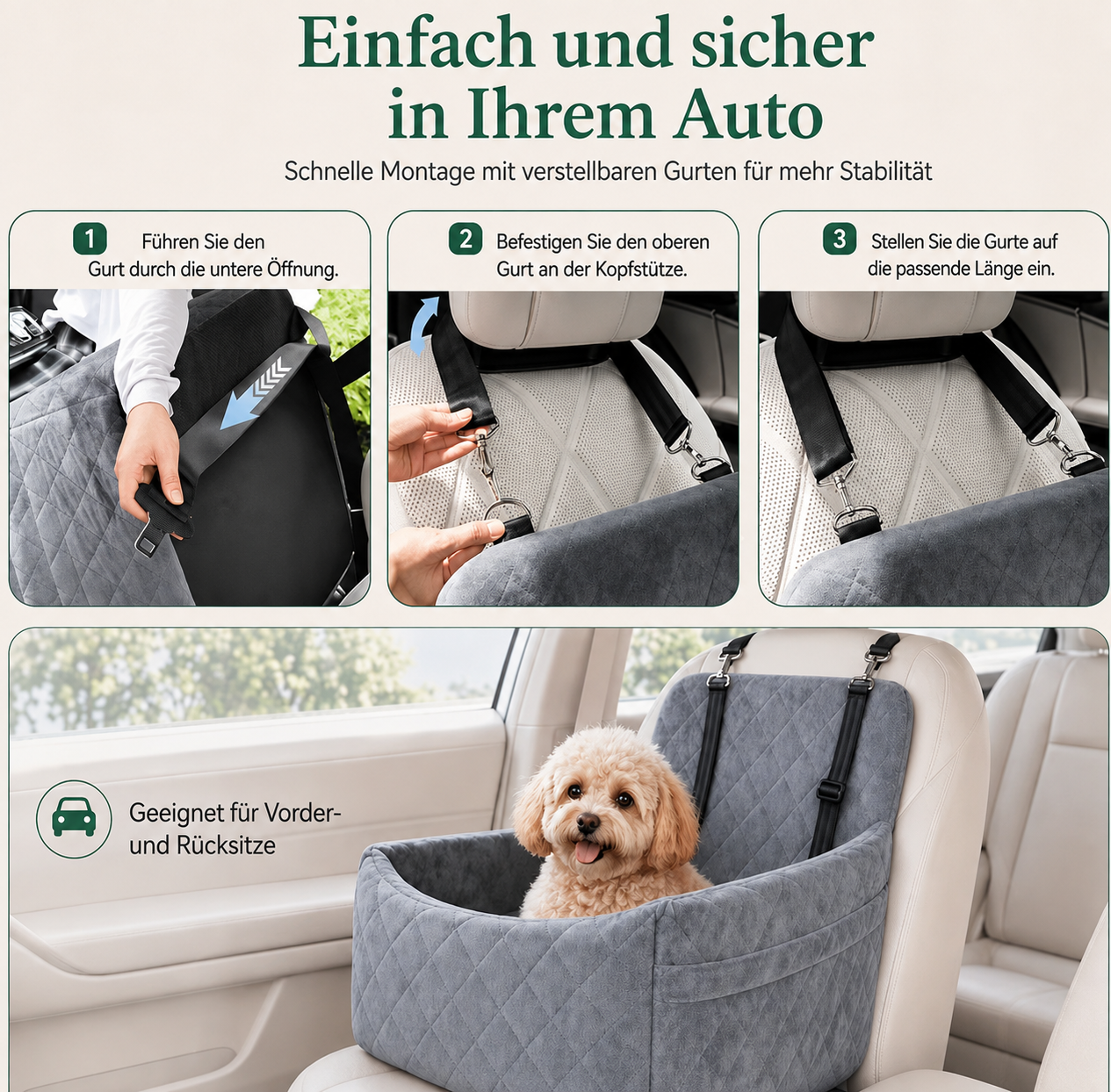 Hunde-Autositz mit Sicherheitsgurt