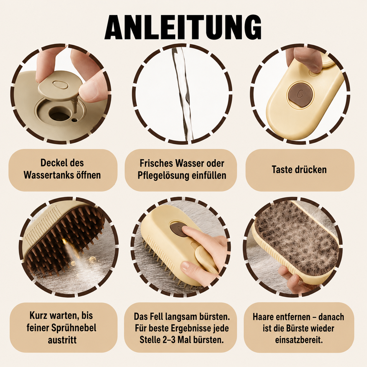 Dampf-Massagebürste für Haustiere