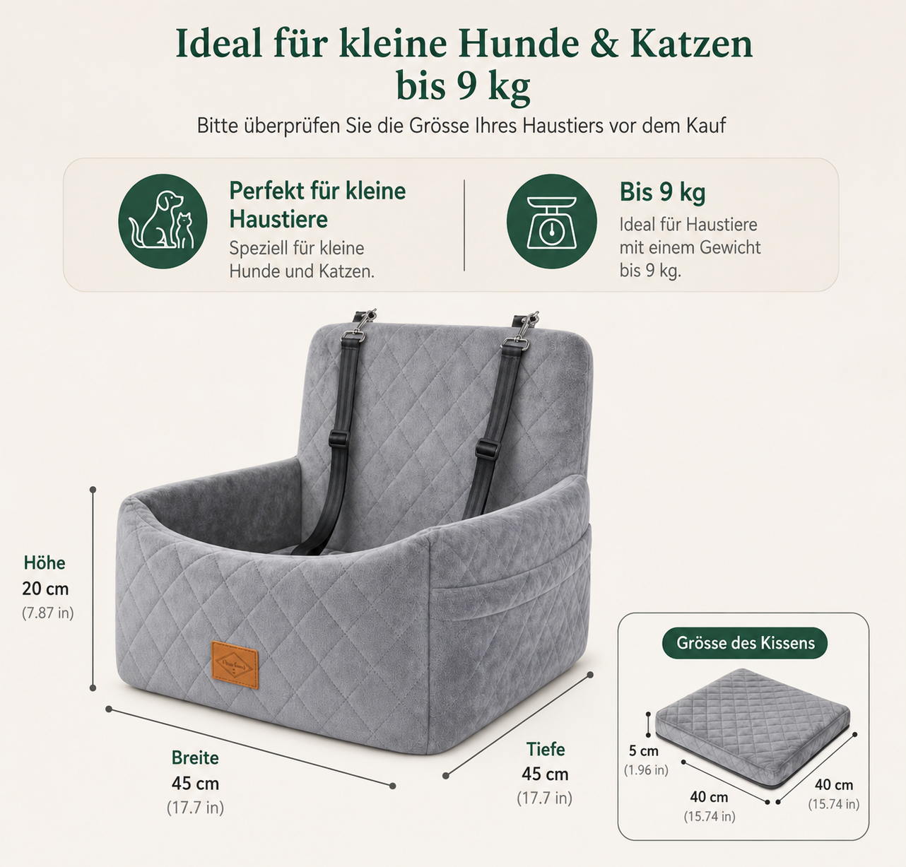 Hunde-Autositz mit Sicherheitsgurt