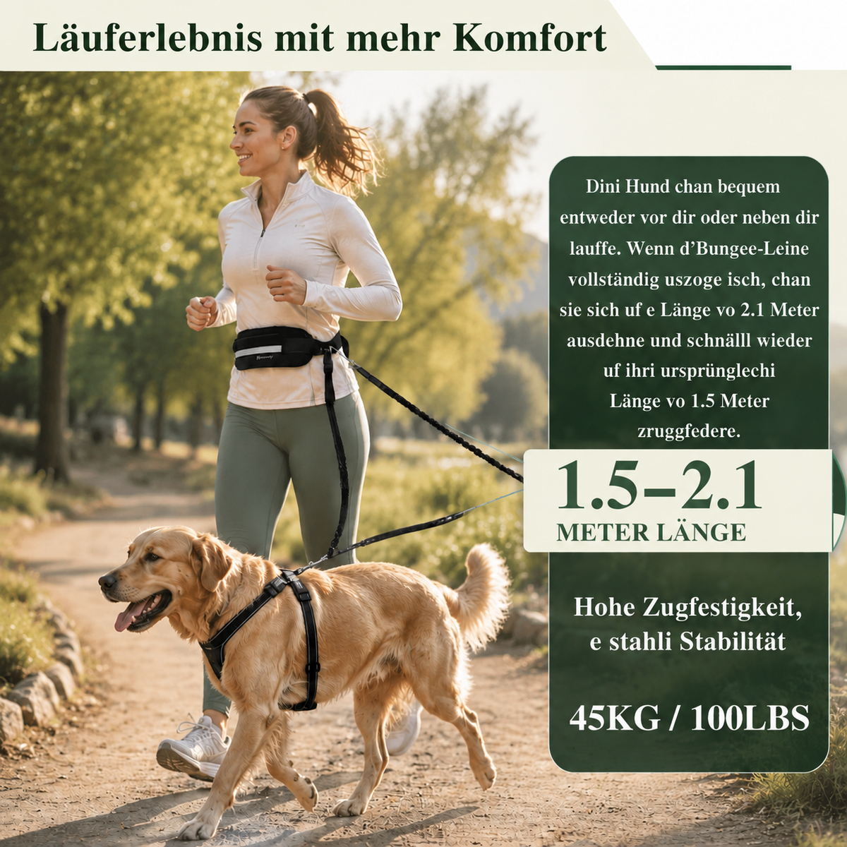 Freihändige Hundeleine mit Bauchtasche